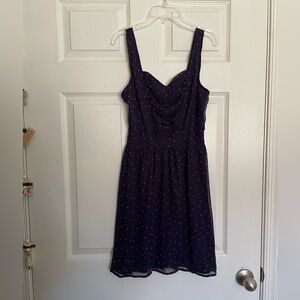Delias size small Elegant Navy Blue and Red Heart Polka Dot Dress Valentines